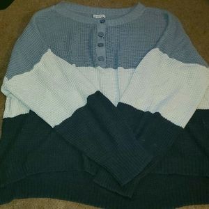 American Eagle XL Grey/White/Black Henley Color Block Long Sleeve Sweater